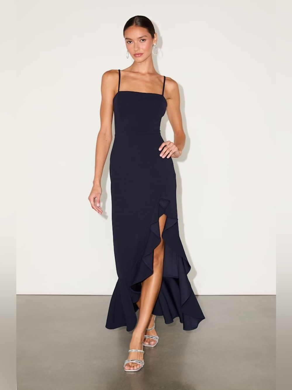 NWT Lulus Iveta Navy Cutout Ruffled Sleeveless Midi Dress Size Large